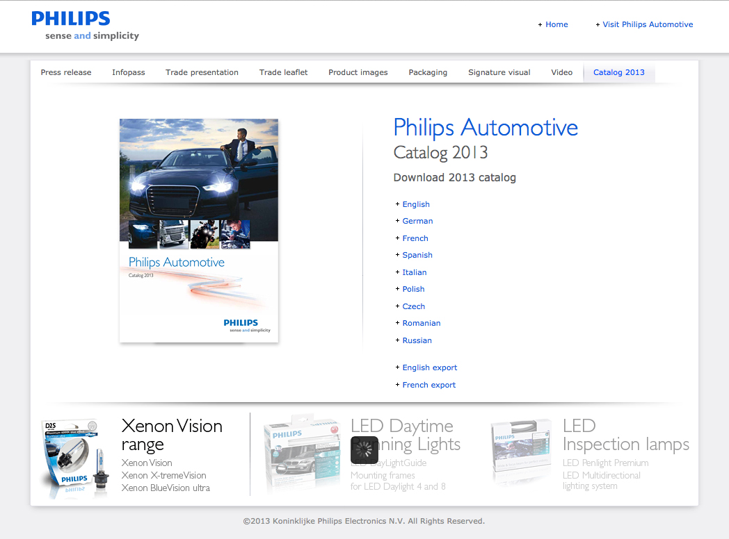 Philips innovation products sales kit for Automechanika, Frankfurt - Philips catalog download page